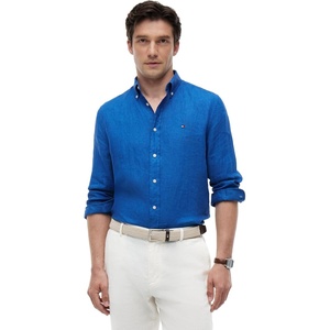 Tommy Hilfiger Men’s Long Sleeve Casual Linen Button Down Shirts in Regular Fit(Blue Orbit)