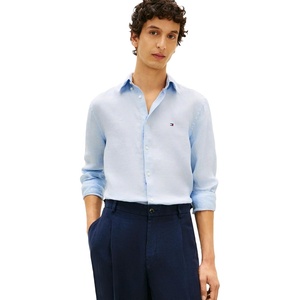 Tommy Hilfiger Men’s Long Sleeve Casual Linen Button Down Shirts in Regular Fit(Breezy Blue)