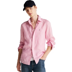 Tommy Hilfiger Men’s Long Sleeve Casual Linen Button Down Shirts in Regular Fit(Classic Pink)