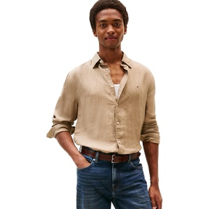 Tommy Hilfiger Men’s Long Sleeve Casual Linen Button Down Shirts in Regular Fit(Coastal Taupe)