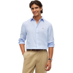 Tommy Hilfiger Men’s Long Sleeve Casual Linen Button Down Shirts in Regular Fit(Sweet Blue)