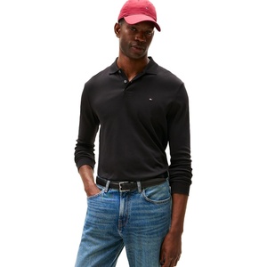 Tommy Hilfiger Men’s Long Sleeve Casual Polo Shirts in Regular Fit with Liquid Cotton(Black)