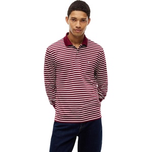 Tommy Hilfiger Men’s Long Sleeve Casual Polo Shirts in Regular Fit with Liquid Cotton(Burgundy / Ivory Petal)