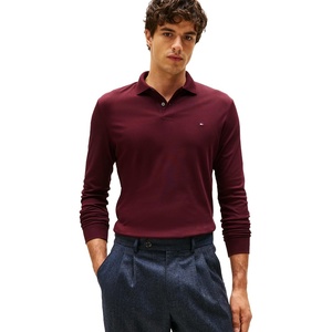 Tommy Hilfiger Men’s Long Sleeve Casual Polo Shirts in Regular Fit with Liquid Cotton(Deep Burgundy)