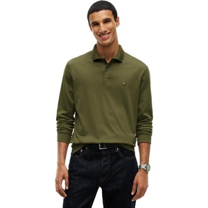 Tommy Hilfiger Men’s Long Sleeve Casual Polo Shirts in Regular Fit with Liquid Cotton(Huntsman Green)
