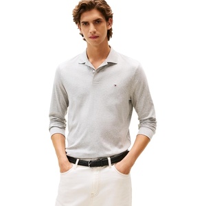 Tommy Hilfiger Men’s Long Sleeve Casual Polo Shirts in Regular Fit with Liquid Cotton(Light Grey Heather)