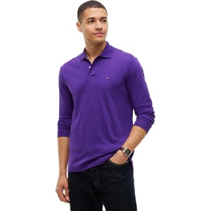 Tommy Hilfiger Men’s Long Sleeve Casual Polo Shirts in Regular Fit with Liquid Cotton(Tuscan Grape)