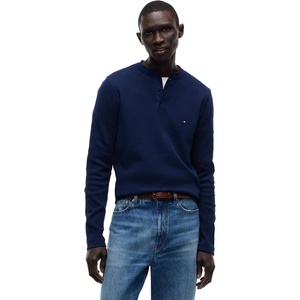 Tommy Hilfiger Men’s Long Sleeve Cotton Henley Shirt with Stretch(Carbon Navy)