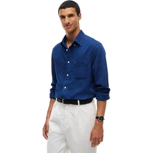 Tommy Hilfiger Men’s Long Sleeve Denim Shirt in Regular Fit, Men’s Button Down Shirts(Dark Blue Chambray)