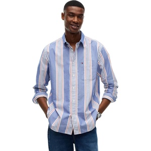 Tommy Hilfiger Men’s Long Sleeve Oxford Shirts, Relaxed Button Down Shirts(Wedge Blue / Multistripe)