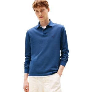 Tommy Hilfiger Men’s Long Sleeve Polo Shirts in Regular Fit with Stretch and Organic Pique Cotton(Aegean Sea)