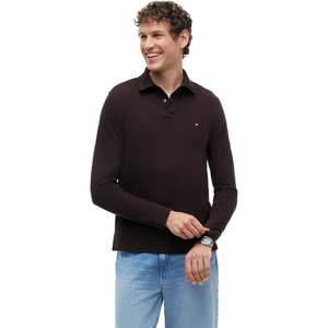 Tommy Hilfiger Men’s Long Sleeve Polo Shirts in Regular Fit with Stretch and Organic Pique Cotton(Chocolate)