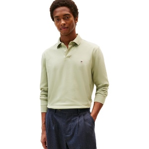 Tommy Hilfiger Men’s Long Sleeve Polo Shirts in Regular Fit with Stretch and Organic Pique Cotton(Earth Sage)