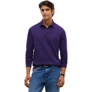 Tommy Hilfiger Men’s Long Sleeve Polo Shirts in Regular Fit with Stretch and Organic Pique Cotton(Nocturnal Purple)