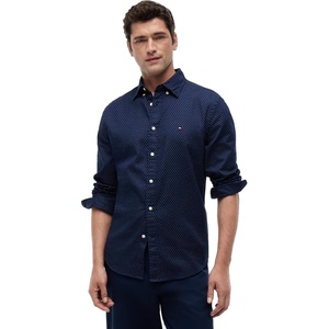 Tommy Hilfiger Men’s Long Sleeve Poplin Shirts in Regular Fit, Men’s Button Down Shirts, Also Available in Big and Tall(Carbon Navy / Allover)