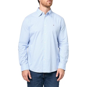 Tommy Hilfiger Men’s Long Sleeve Poplin Shirts in Regular Fit, Men’s Button Down Shirts, Also Available in Big and Tall(Cloudy Blue Wash)