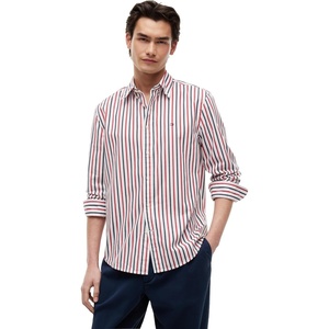Tommy Hilfiger Men’s Long Sleeve Poplin Shirts in Regular Fit, Men’s Button Down Shirts, Also Available in Big and Tall(Medium Red / Multistripe)