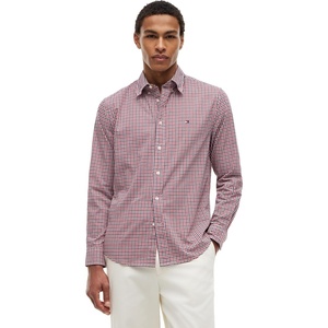 Tommy Hilfiger Men’s Long Sleeve Poplin Shirts in Regular Fit, Men’s Button Down Shirts, Also Available in Big and Tall(Medium Red/ Rwb Check)