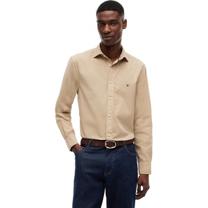 Tommy Hilfiger Men’s Long Sleeve Poplin Shirts in Regular Fit, Men’s Button Down Shirts, Also Available in Big and Tall(Sandalwood Solid)