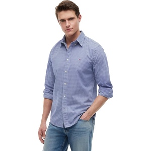 Tommy Hilfiger Men’s Long Sleeve Poplin Shirts in Regular Fit, Men’s Button Down Shirts, Also Available in Big and Tall(Wedge Blue / Checked White)