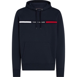 Tommy Hilfiger Men’s Medium Weight Fleece Hoodie Sweatshirt With Signature Stripe Logo(Desert Sky)