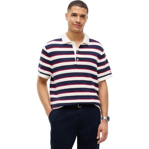 Tommy Hilfiger Men’s Short Sleeve Casual Knit Polo Shirts(Ivory Petal/Carbon Navy/Medium Red)