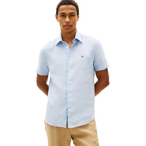 Tommy Hilfiger Men’s Short Sleeve Casual Linen Button Down Shirts in Regular Fit(Breezy Blue)