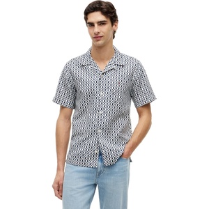 Tommy Hilfiger Men’s Short Sleeve Casual Linen Button Down Shirts in Regular Fit(Carbon Navy / Allover)