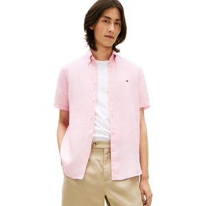 Tommy Hilfiger Men’s Short Sleeve Casual Linen Button Down Shirts in Regular Fit(Classic Pink)