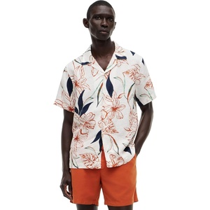 Tommy Hilfiger Men’s Short Sleeve Casual Linen Button Down Shirts in Regular Fit(Ivory Petal / Allover)