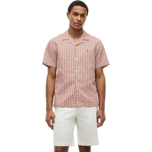 Tommy Hilfiger Men’s Short Sleeve Casual Linen Button Down Shirts in Regular Fit(Rusty Ochre / Allover)