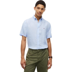 Tommy Hilfiger Men’s Short Sleeve Casual Linen Button Down Shirts in Regular Fit(Sweet Blue)