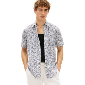 Tommy Hilfiger Men’s Short Sleeve Casual Linen Button Down Shirts in Regular Fit(White / Allover)