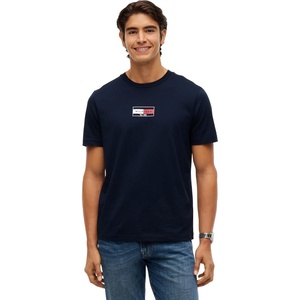 Tommy Hilfiger Men’s Short Sleeve Cotton Crewneck Flag Graphic T-Shirts(Navy Blue)