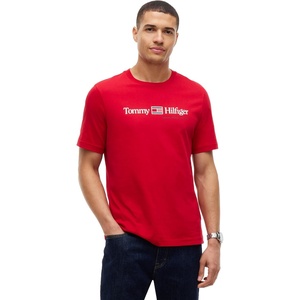 Tommy Hilfiger Men’s Short Sleeve Cotton Crewneck Logo Graphic T-Shirts(Medium Red)