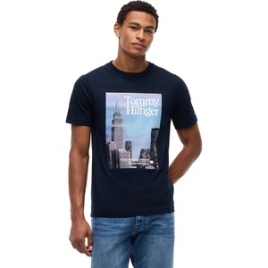 Tommy Hilfiger Men’s Short Sleeve Cotton Crewneck Photo Graphic T-Shirts(Navy Blue)