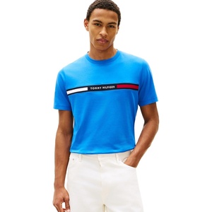 Tommy Hilfiger Men’s Short Sleeve Cotton Graphic T-Shirts with Signature Stripe Logo, Also Available in Big & Tall(Blue Orbit)