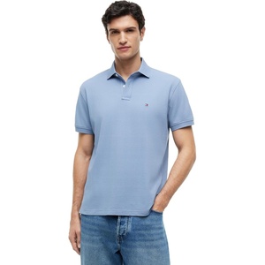 Tommy Hilfiger Men’s Short Sleeve Polo Shirts in Classic Fit with Stretch and Organic Pique Cotton(Brisk Blue)