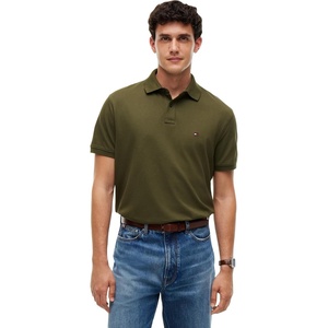 Tommy Hilfiger Men’s Short Sleeve Polo Shirts in Classic Fit with Stretch and Organic Pique Cotton(Huntsman Green)