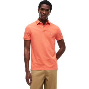 Tommy Hilfiger Men’s Short Sleeve Polo Shirts in Regular Fit With Stretch and Organic Pique Cotton(Brilliant Orange Heather)