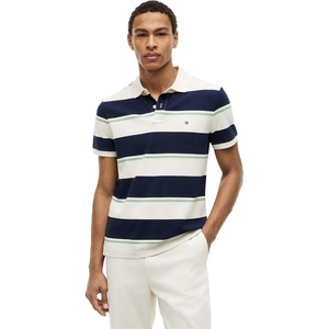 Tommy Hilfiger Men’s Short Sleeve Polo Shirts in Regular Fit With Stretch and Organic Pique Cotton(Carbon Navy / Multi)