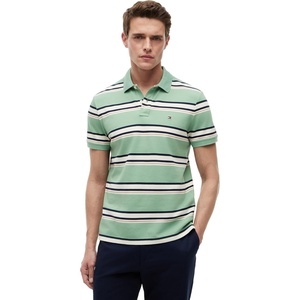 Tommy Hilfiger Men’s Short Sleeve Polo Shirts in Regular Fit With Stretch and Organic Pique Cotton(Cut Grass / Multi)