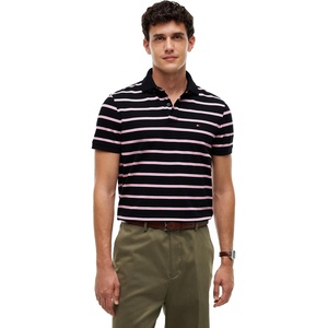 Tommy Hilfiger Men’s Short Sleeve Polo Shirts in Regular Fit With Stretch and Organic Pique Cotton(Navy Blue / Synthetic Blush / White)