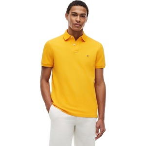 Tommy Hilfiger Men’s Short Sleeve Polo Shirts in Regular Fit With Stretch and Organic Pique Cotton(Orange Flash)
