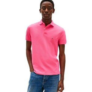 Tommy Hilfiger Men’s Short Sleeve Polo Shirts in Regular Fit With Stretch and Organic Pique Cotton(Pink Alert)
