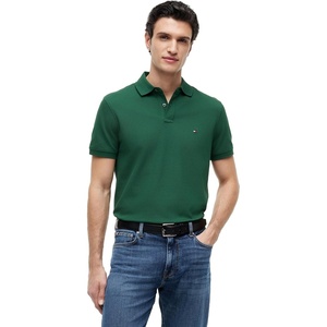 Tommy Hilfiger Men’s Short Sleeve Polo Shirts in Regular Fit With Stretch and Organic Pique Cotton(Street Green)