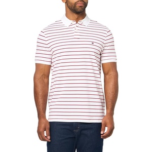 Tommy Hilfiger Men’s Short Sleeve Polo Shirts in Regular Fit With Stretch and Organic Pique Cotton(White / Medium Red)
