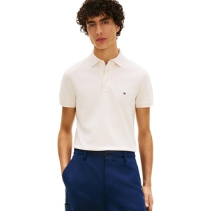 Tommy Hilfiger Men’s Short Sleeve Polo Shirts in Slim Fit with Stretch and Organic Pique Cotton(Ivory Petal Solid)