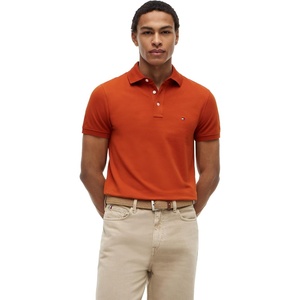 Tommy Hilfiger Men’s Short Sleeve Polo Shirts in Slim Fit with Stretch and Organic Pique Cotton(Rusty Ochre)