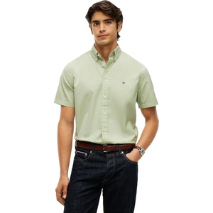 Tommy Hilfiger Men’s Short Sleeve Poplin Shirts in Regular Fit, Men’s Button Down Shirts(Earth Sage)